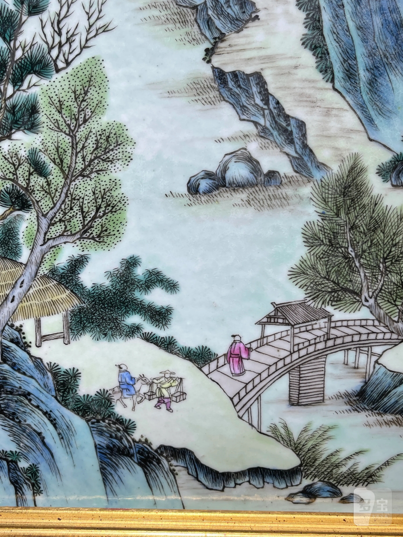清中期 粉彩山水纹瓷板 - 图7